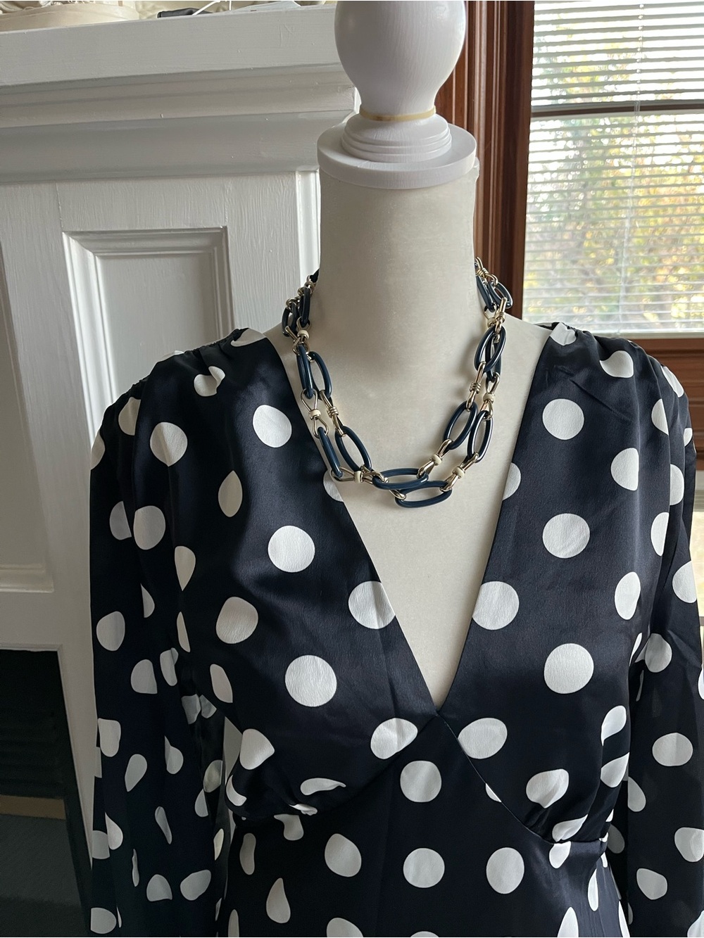 Ann Taylor Satin Dotted Midi Dress in Night Sky (Dark Indigo) - Picture 15 of 16
